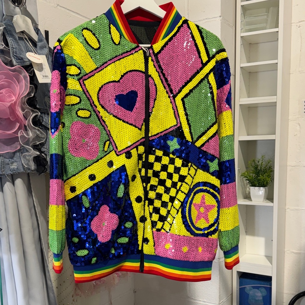 Vibrant Sequin Jacket with Bold Patterns NWT - image 1